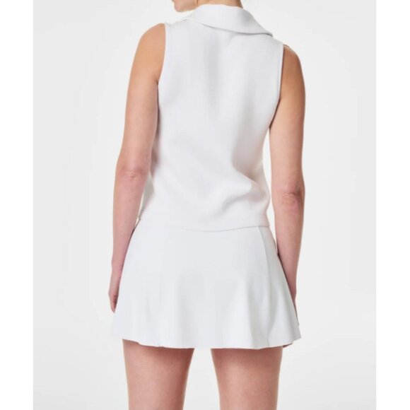 Spanx AirEssentials Polo Tank Vivid White V-Neck Sleeveless Collared Blouse Top - Picture 2 of 12